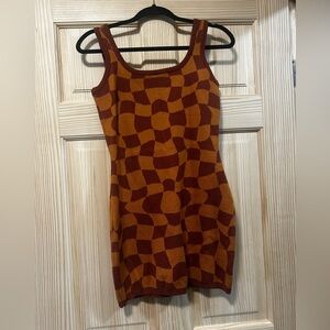 Abstract Patterned Mini Dress - Brown and Orange